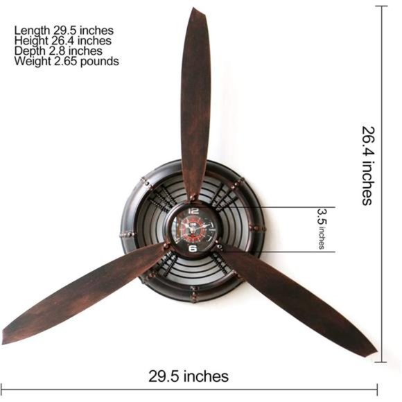 Metal Wall Decor Art Antique Airplane Propeller Aviation Wall Clock, 29.5×26.4" - Picture 9 of 12
